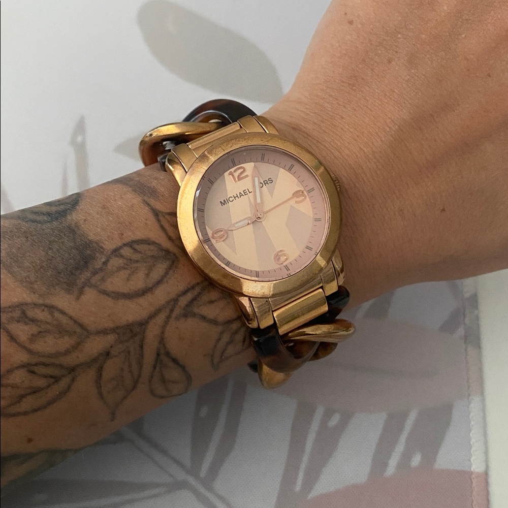 Rose Gold and Brown Tortoise Michael Kors Chain Watch